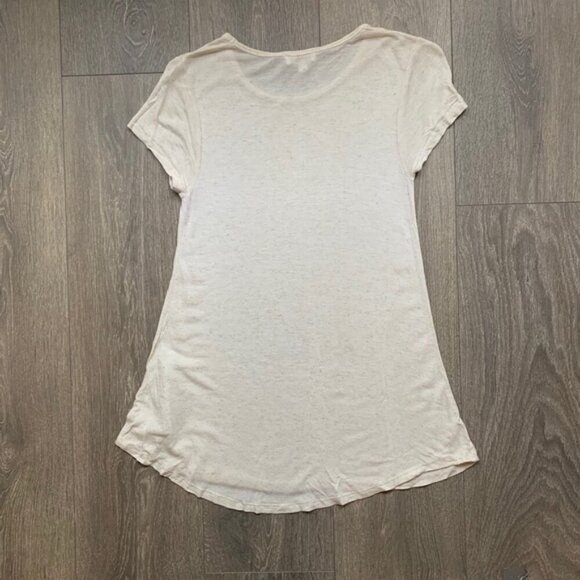 Aritzia Wilfred T-shirt Heathered Short Sleeve Linen blend Crew neck Cream XXS - Picture 12 of 12